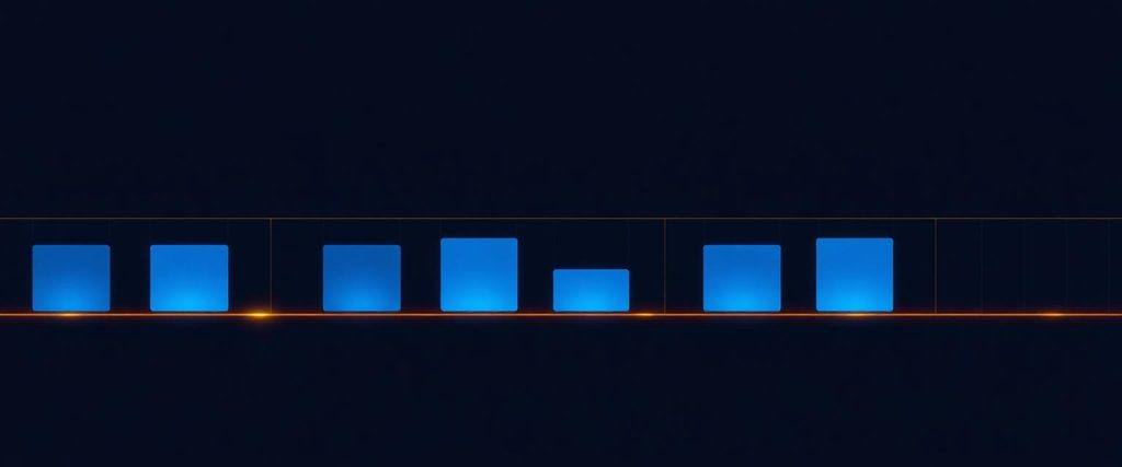 Arrangement timeline of glowing clip blocks representing the Produce module