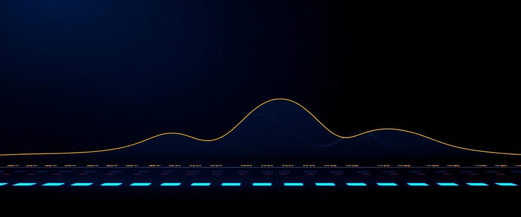 Mixing console faders under an EQ curve representing the Mix module